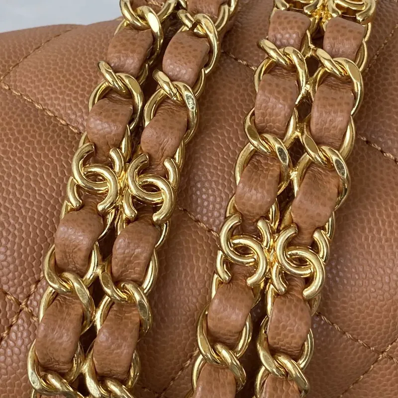 Chanel AS3580 Malá taška s klopou Jehněčí kůže Jehněčí kůže a zlatý kov Hnědá