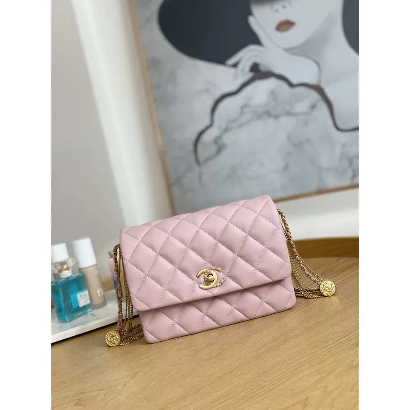 Chanel AS3378 MINI taška s klopou z jehněčí kůže, růžová