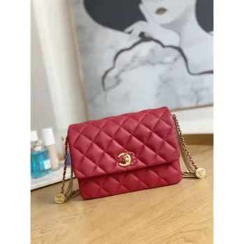 Chanel AS3378 MINI taška s klopou z jehněčí kůže, červená