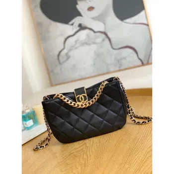 Chanel AS3476 Kabelka Hobo z jehněčí kůže, černá