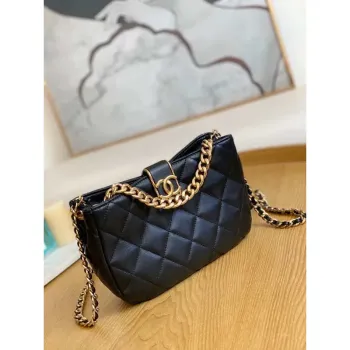 Chanel AS3476 Kabelka Hobo z jehněčí kůže, černá