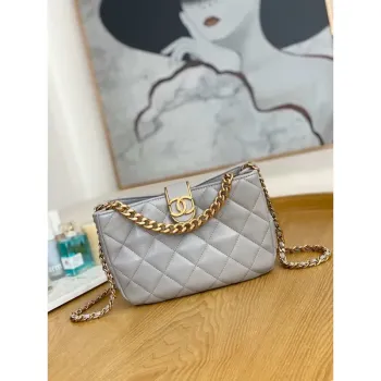 Chanel AS3476 Kabelka Hobo z jehněčí kůže, světle šedá