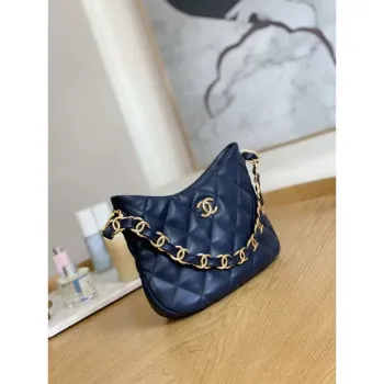 Chanel AS3562 Kabelka Hobo z jehněčí kůže, tmavě modrá