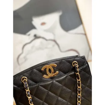 Chanel Vintage A97 Střední nákupní taška z telecí kůže, černá