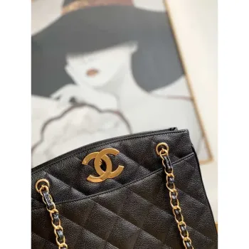 Chanel Vintage A98 Velká nákupní taška z telecí kůže, černá