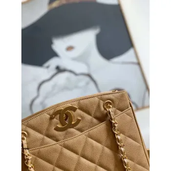 Chanel Vintage A98 Velká nákupní taška z telecí kůže v barvě tan