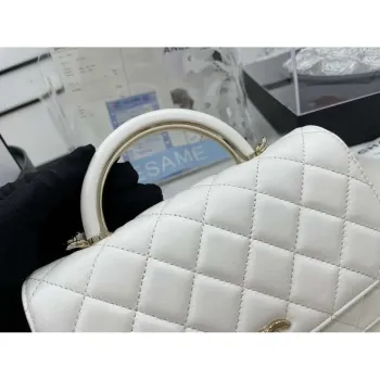 Chanel AP2844 Peněženka na řetízku Taška z jehněčí kůže s horním uchem Světle zlatá Bílá