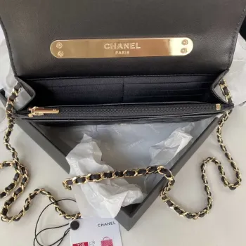 Chanel AP2844 Peněženka na řetízku Taška z jehněčí kůže s horním uchem Světle zlatá Černá