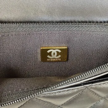 Chanel AP2844 Peněženka na řetízku Taška z jehněčí kůže s horním uchem Světle zlatá Černá