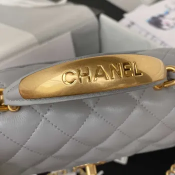 Chanel AS2431 Mini flap Šedá taška z jehněčí kůže s horním uchem Zlatá