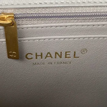 Chanel AS2431 Mini flap Šedá taška z jehněčí kůže s horním uchem Zlatá