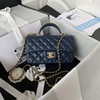 Chanel AS2431 Mini flap Navy Blue Lambskin taška s horním uchem Gold