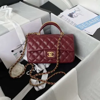 Chanel AS2431 Mini flap Wine Red Lambskin taška s horním uchem Gold