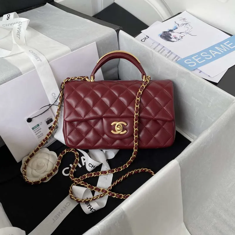 Chanel AS2431 Mini flap Wine Red Lambskin taška s horním uchem Gold