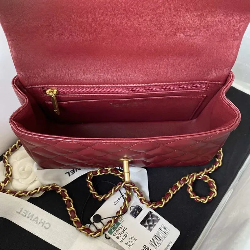 Chanel AS2431 Mini flap Wine Red Lambskin taška s horním uchem Gold