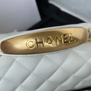 Chanel AS2431 Mini flap Bílá taška z jehněčí kůže s horním uchem Zlatá
