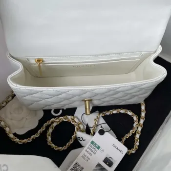 Chanel AS2431 Mini flap Bílá taška z jehněčí kůže s horním uchem Zlatá