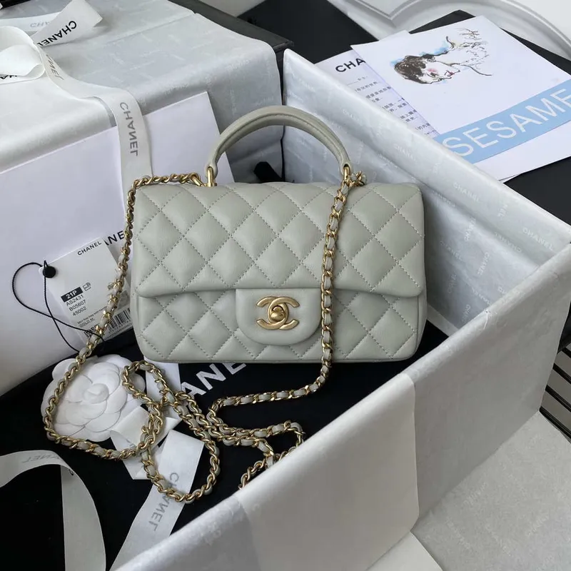 Chanel Mini flap Lambskin taška s horním uchem AS2431 Světle zelená Zlatá