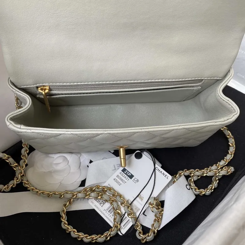 Chanel Mini flap Lambskin taška s horním uchem AS2431 Světle zelená Zlatá