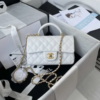 Chanel Mini flap Lambskin taška s horním uchem AS2431 Bílé zlato