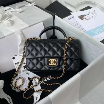Chanel Mini flap Lambskin taška s horním uchem AS2431 Černá zlatá