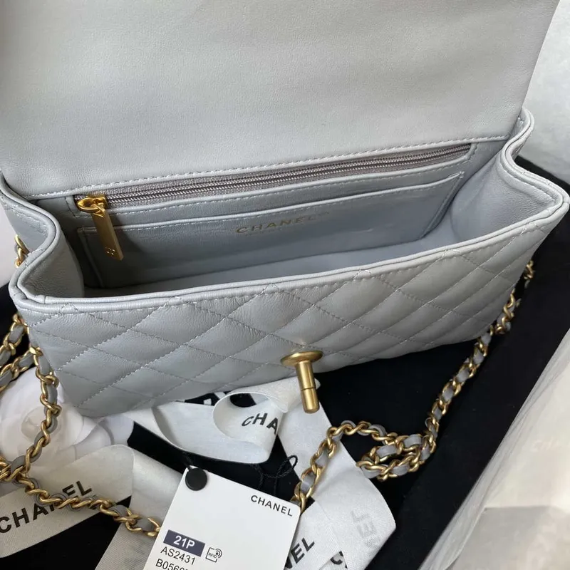 Chanel Mini flap Lambskin taška s horním uchem AS2431 Šedá zlatá