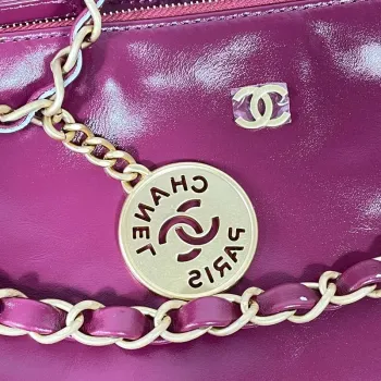 Chanel 22 Malá kabelka Lesklá telecí kůže AS3260 Růžová červená