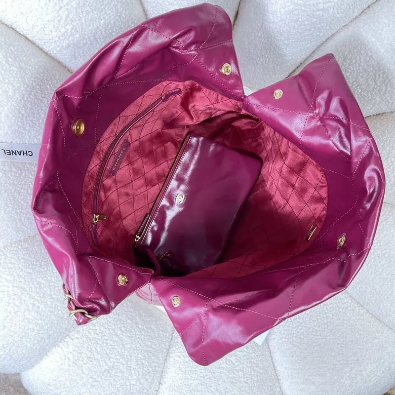 Chanel 22 Kabelka z lesklé telecí kůže AS3261 Růžová červená