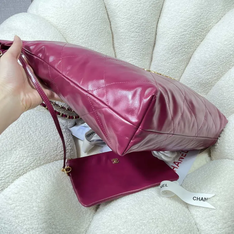 Chanel 22 Velká kabelka z lesklé telecí kůže AS3262 Růžová červená