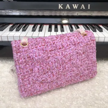 Chanel A01112 Kabelka s klopou Klasická taška Tweed Růžová