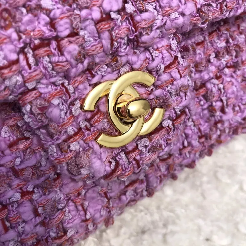 Chanel A01112 Kabelka s klopou Klasická taška Tweed Růžová