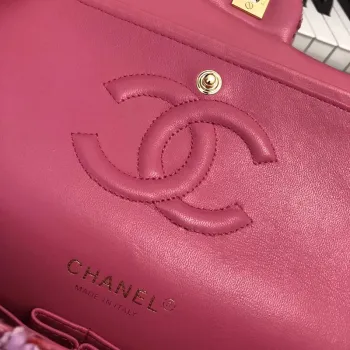 Chanel A01112 Kabelka s klopou Klasická taška Tweed Růžová