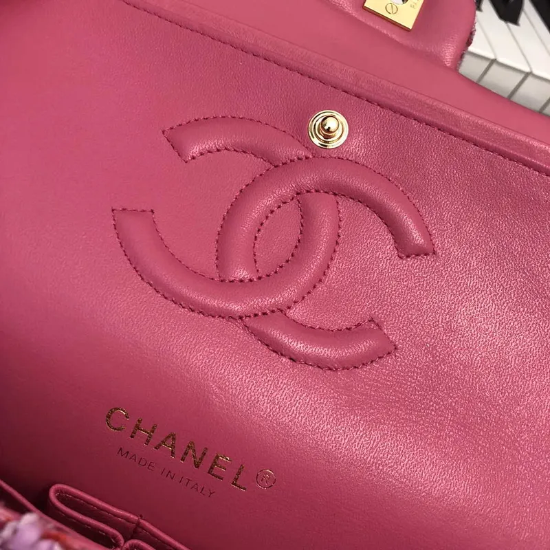 Chanel A01112 Kabelka s klopou Klasická taška Tweed Růžová