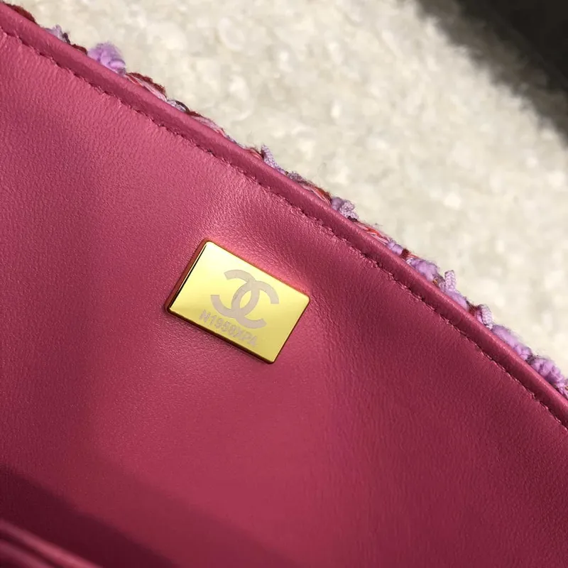Chanel A01112 Kabelka s klopou Klasická taška Tweed Růžová