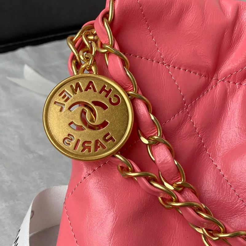 Chanel 22 Kabelka AS3261 Lesklá telecí kůže Zlatý kov Korálově růžová