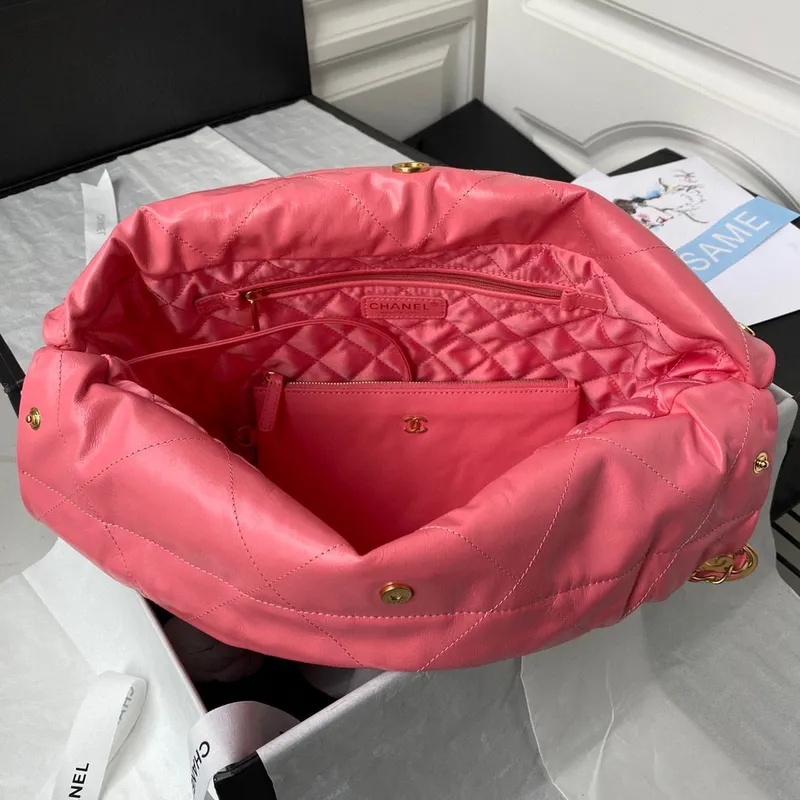 Chanel 22 Kabelka AS3261 Lesklá telecí kůže Zlatý kov Korálově růžová