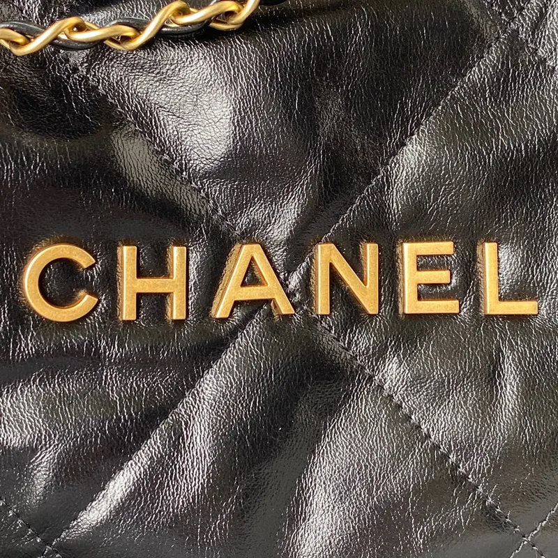 Chanel 22 Kabelka AS3261 Lesklá telecí kůže Zlatý kov Černé logo Zlatá