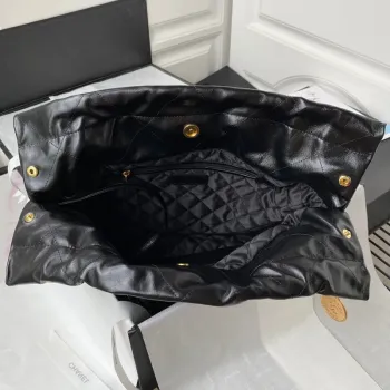 Chanel 22 Kabelka AS3261 Lesklá telecí kůže Zlatý kov Černé logo Bílá