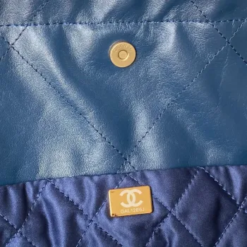 Chanel 22 Kabelka AS3261 Lesklá telecí kůže Zlatý kov Námořnická modrá