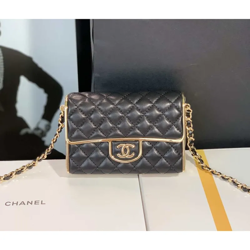 Chanel AS3308 Malá večerní kabelka 22A Limitovaná edice Černá jehněčí kůže Zlatá