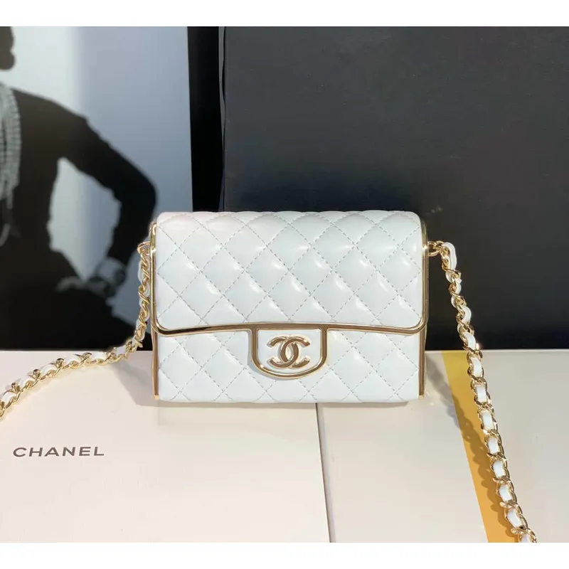 Chanel AS3308 Malá večerní kabelka 22A Limitovaná edice Bílá jehněčí kůže Zlatá