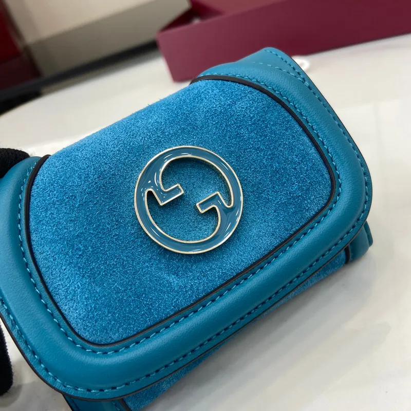 Gucci 818795 Gucci Blondie pouzdro na karty z jemné kůže Modrá