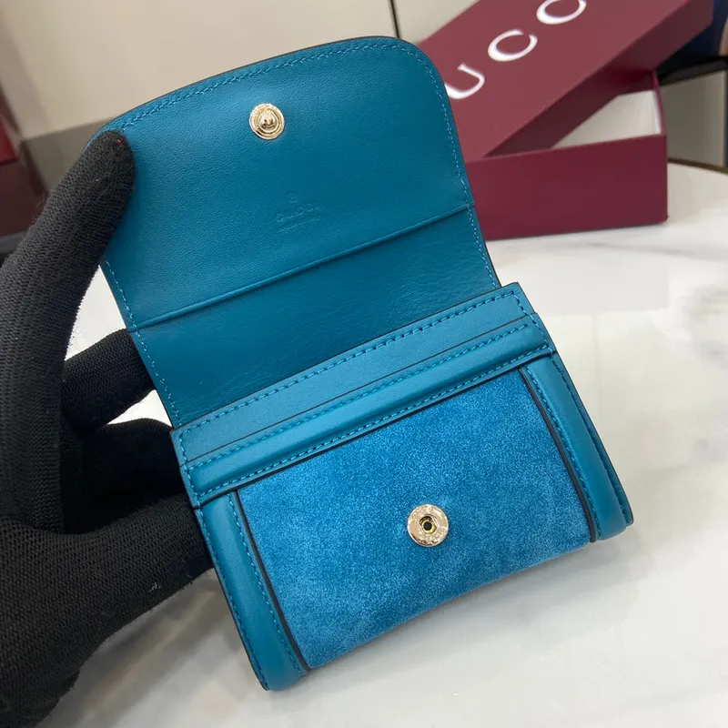 Gucci 818795 Gucci Blondie pouzdro na karty z jemné kůže Modrá