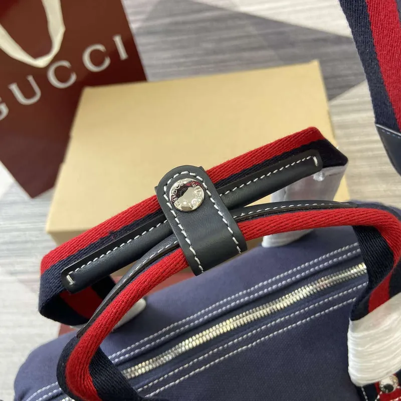 Gucci 816865 Malá tištěná plátěná taška Duffle Tmavě modrá