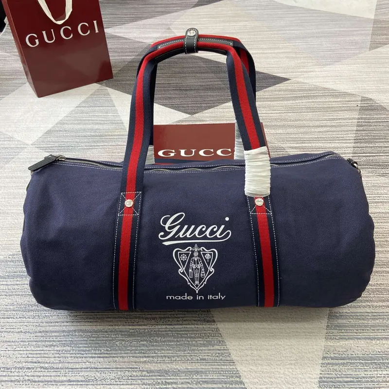 Gucci 816866 Velká tištěná plátěná taška na sport Dark Blue