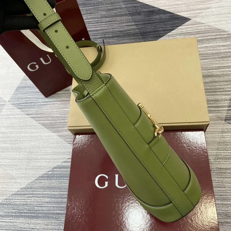 Gucci 833660 Gucci 73 Střední kabela Bucket Zelená hladká kůže