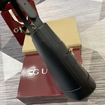 Gucci 833660 Gucci 73 Střední kbelík taška Černá hladká kůže