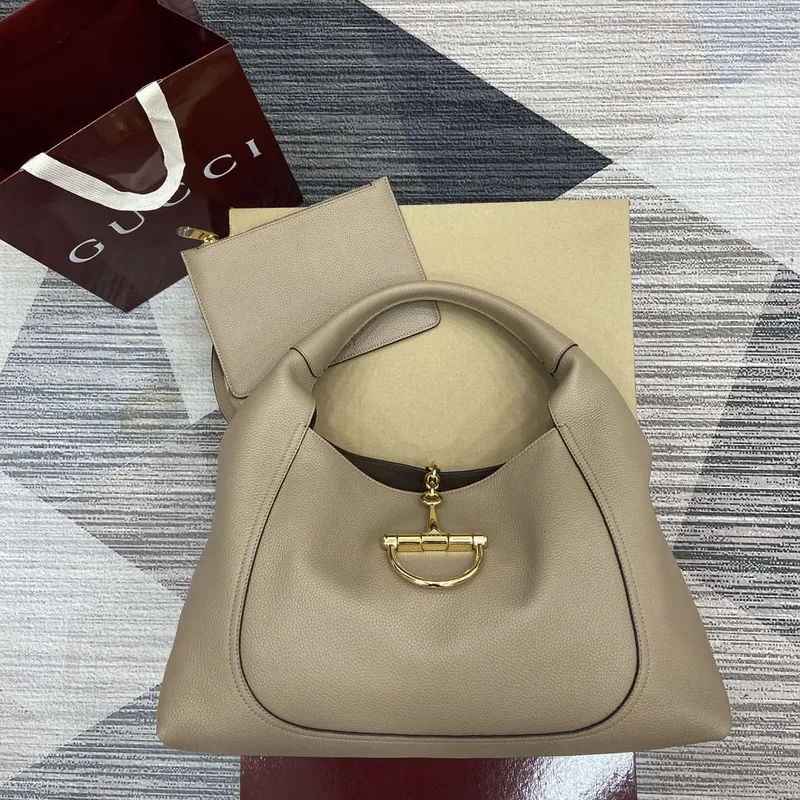 Gucci 837466 Gucci Softbit Maxi Kabelka přes rameno Taupe zrnitá