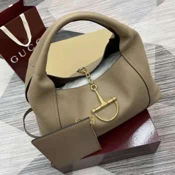 Gucci 837466 Gucci Softbit Maxi Kabelka přes rameno Taupe zrnitá