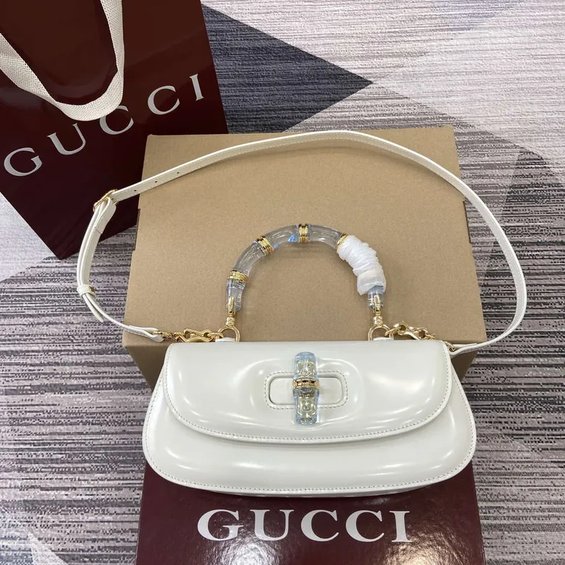 Gucci 827750 Gucci Bamboo Diva Střední Taška Bílá